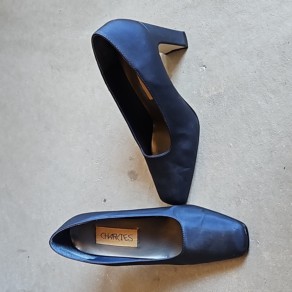 Navy Charlies women's shoes with unique square heels